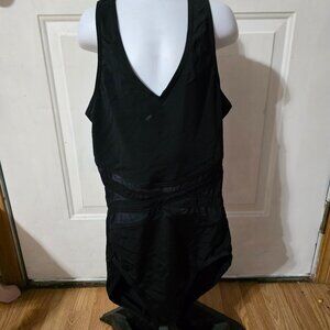 Black Tank Top Body Suit. Mesh Detail On Torso